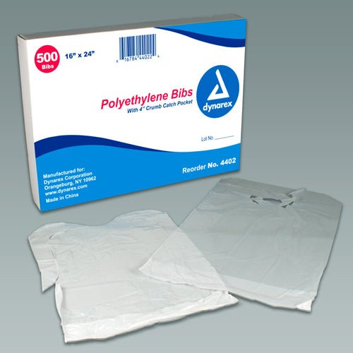Disposable Polyethylene Bibs W/Crumb Pocket 16 x24 Bx/500